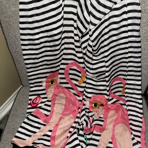 Kate Spade Monkey Rose Oblong Black & White Striped Semi Sheer Scarf - Picture 5 of 6